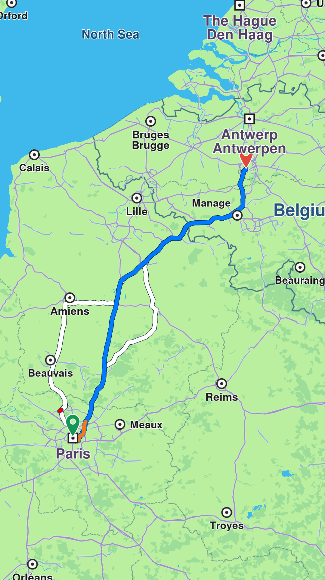 Three routes displayed